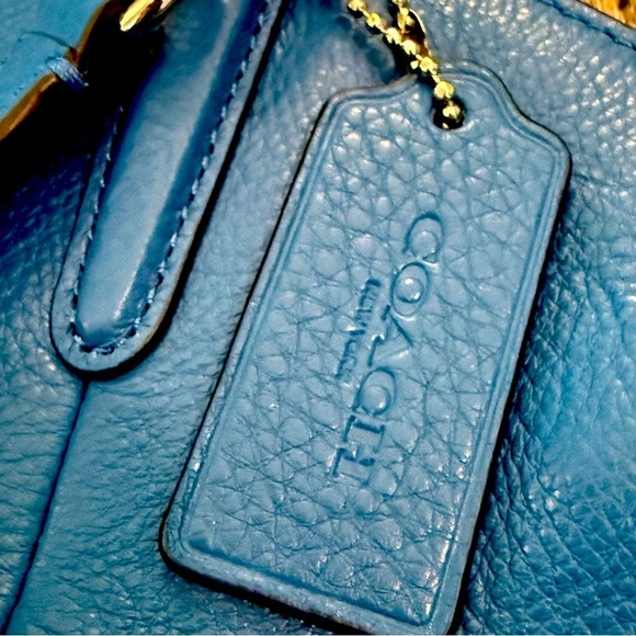 COACH Blue Pebble Leather Handbag with Shoulder Strap Brass Colored Hardware - Picture 7 of 10